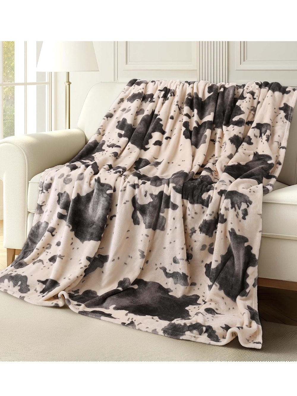 Plush Pink Cow Print Throw Blanket